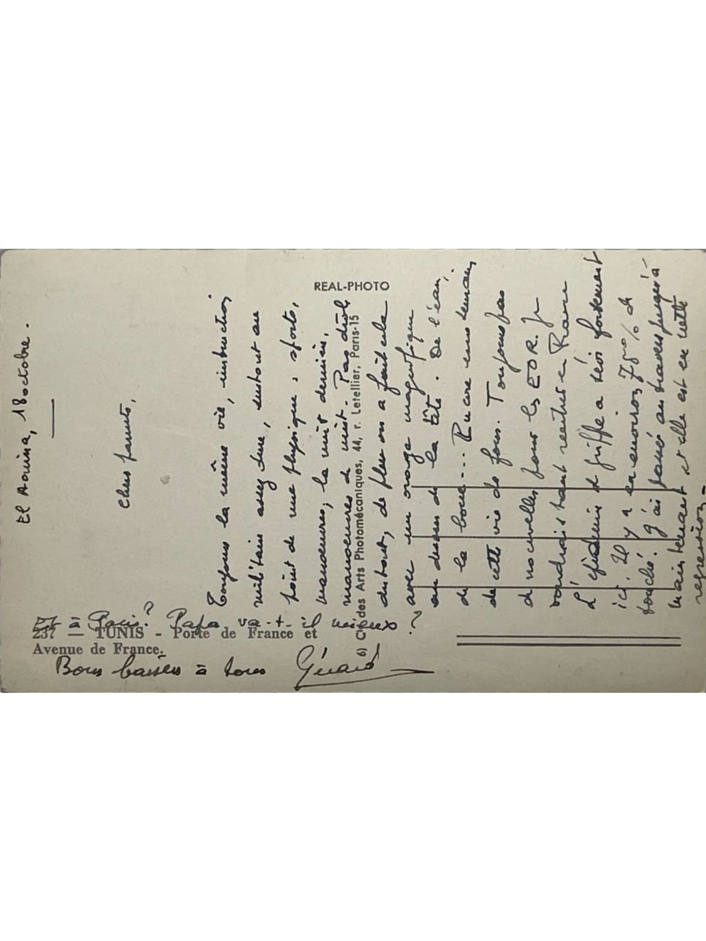 Verso de la carte postale