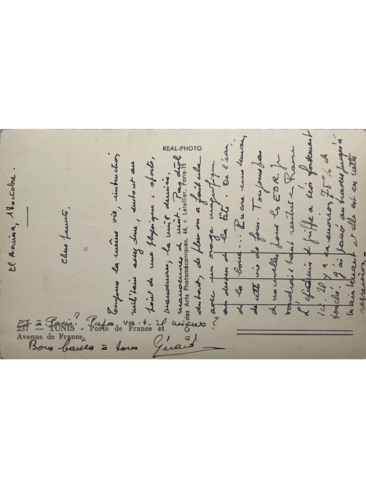Verso de la carte postale