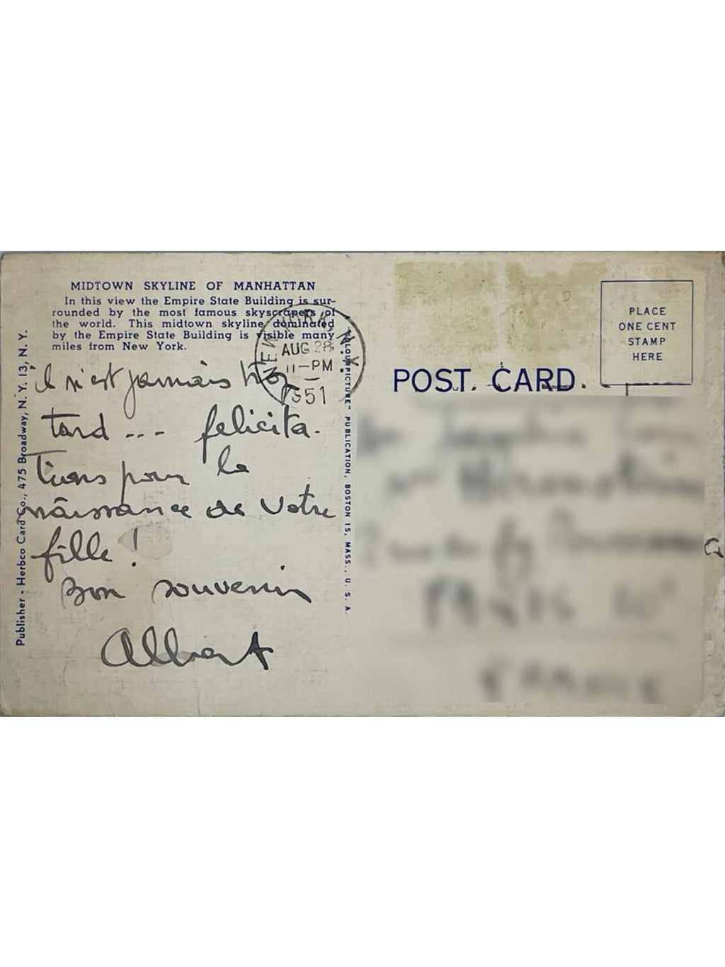 Verso de la carte postale