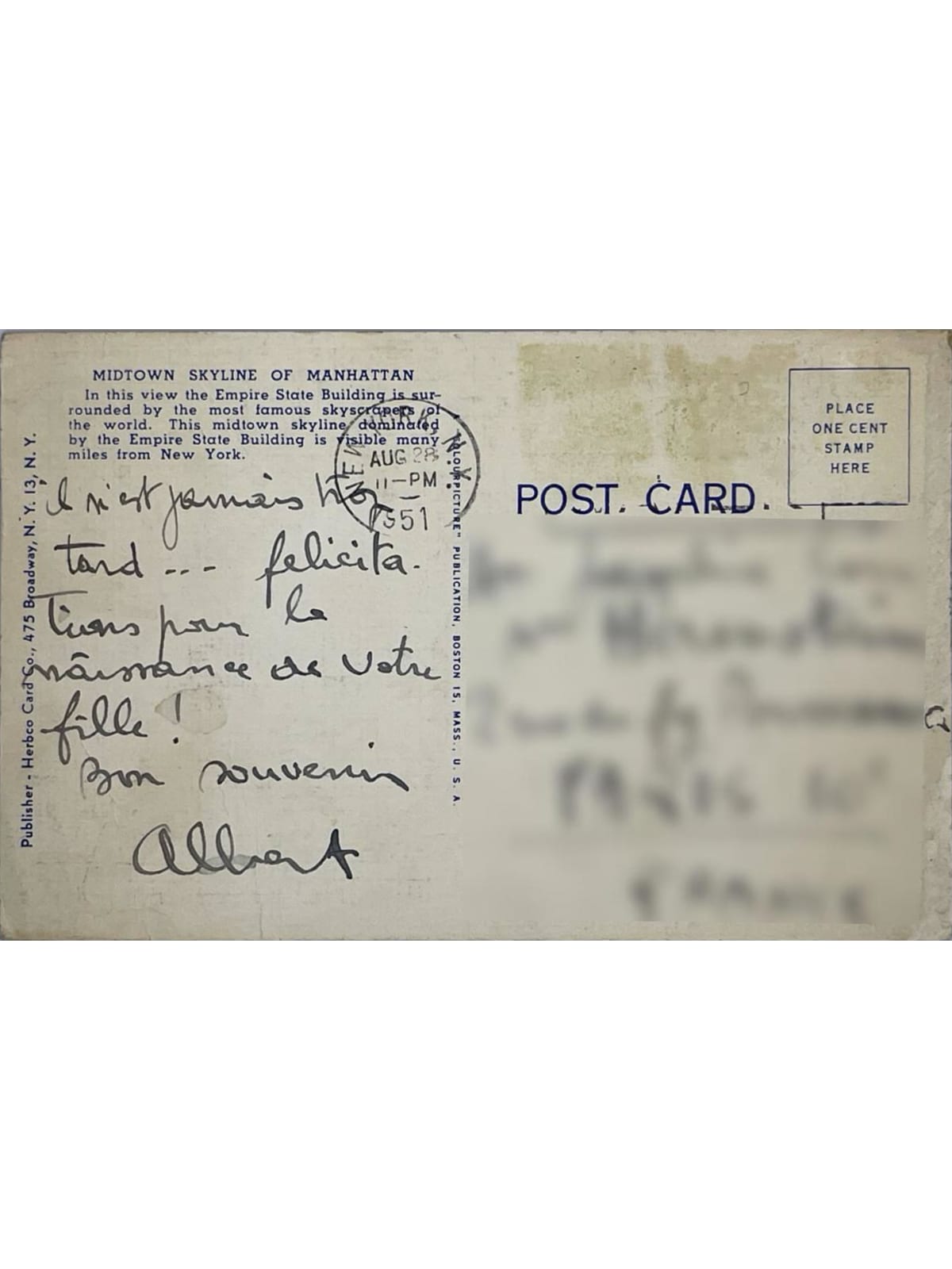 Verso de la carte postale