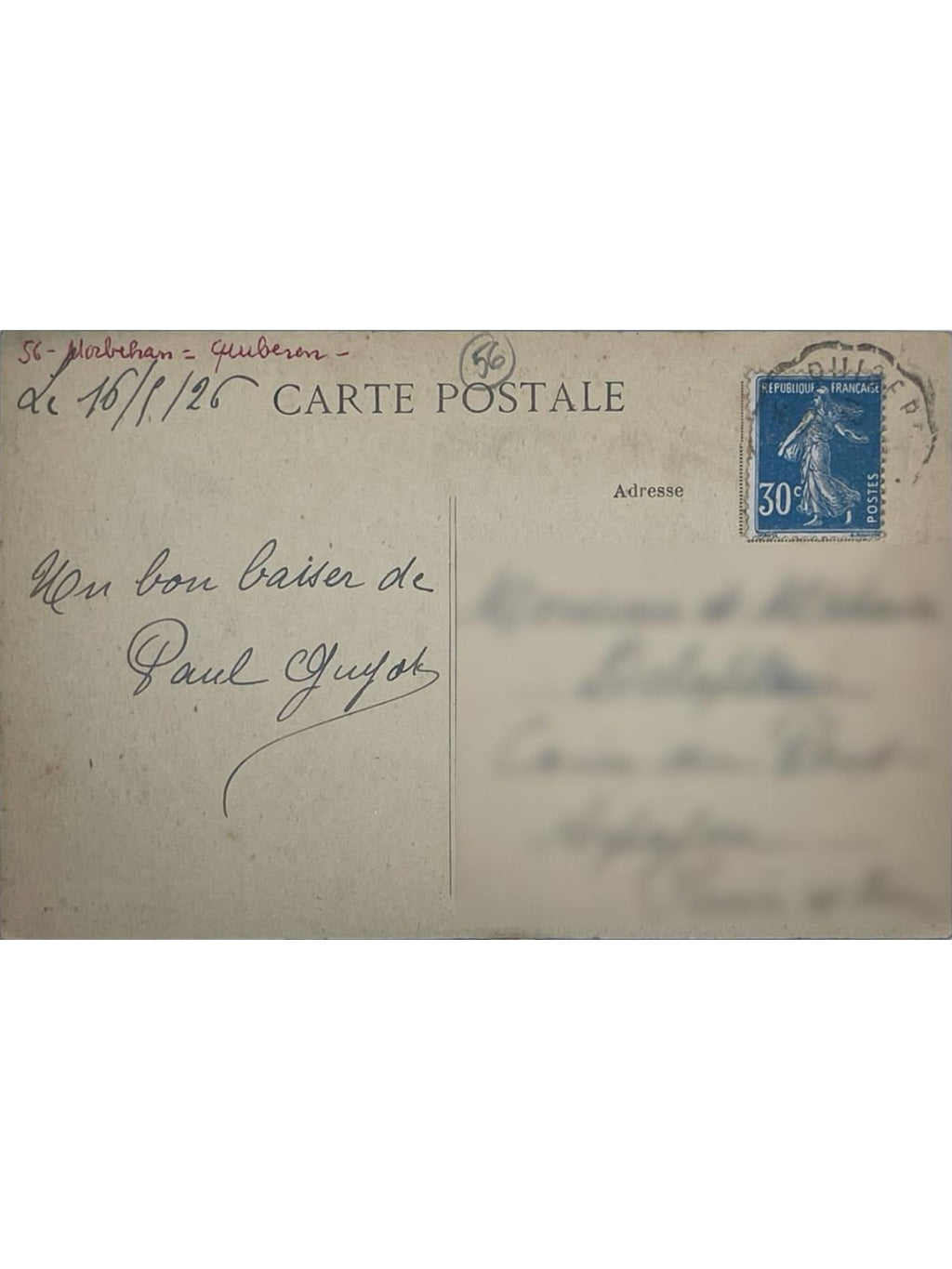 Verso de la carte postale
