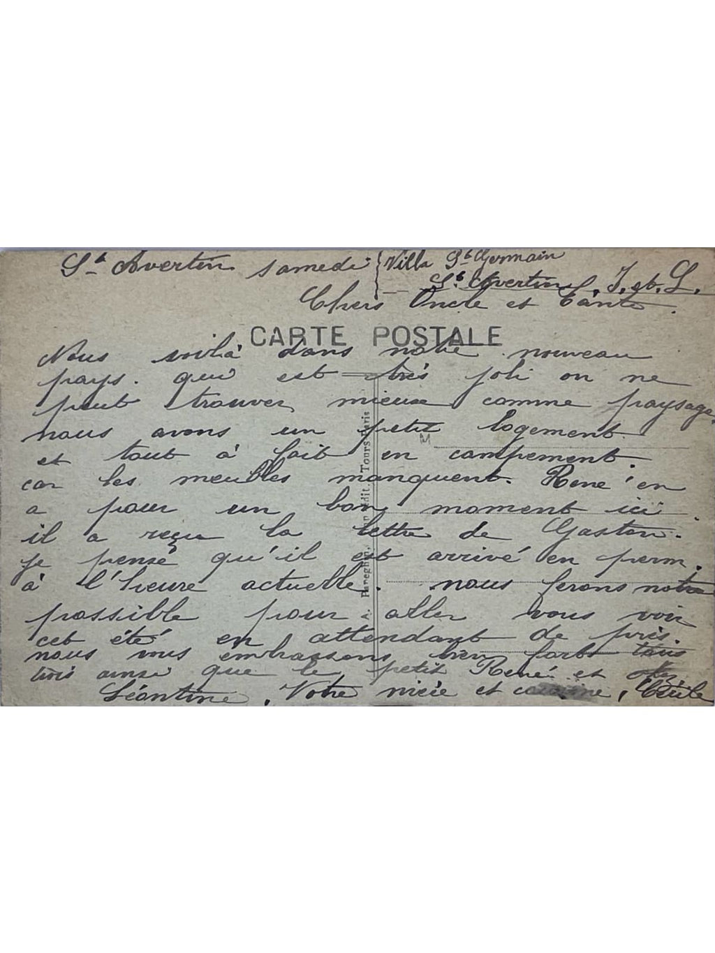 Verso de la carte postale