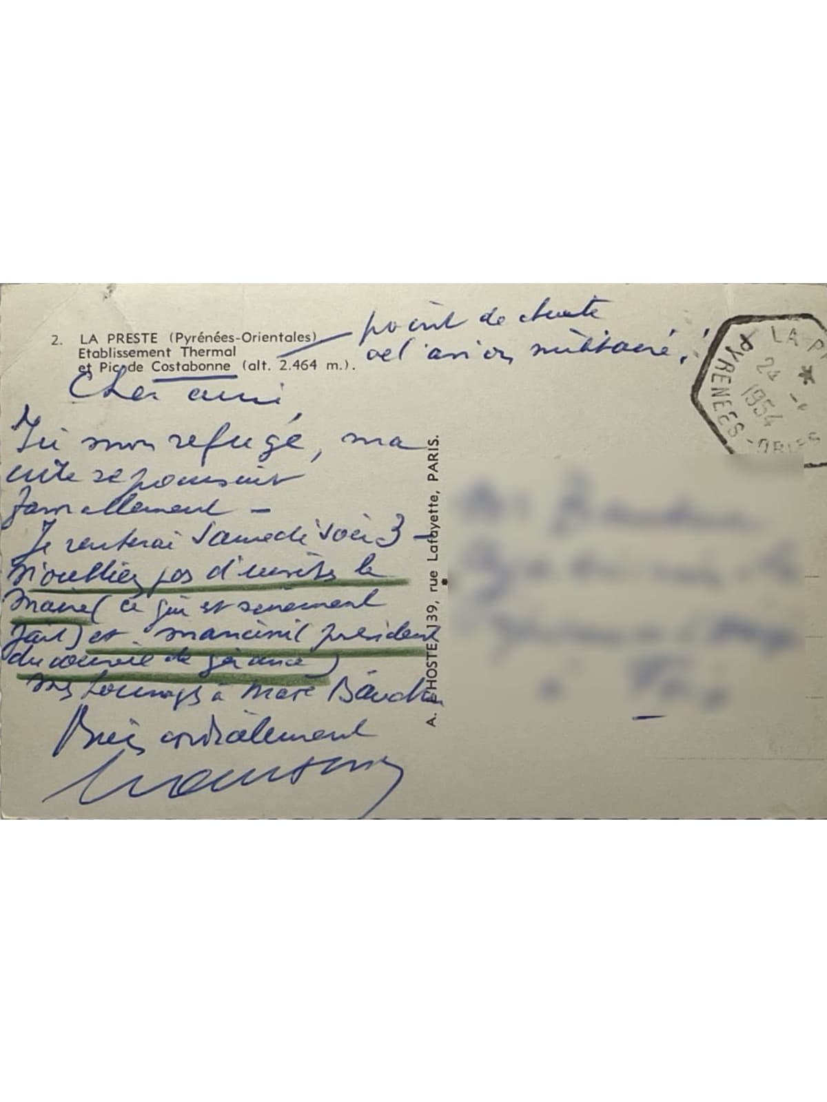 Verso de la carte postale