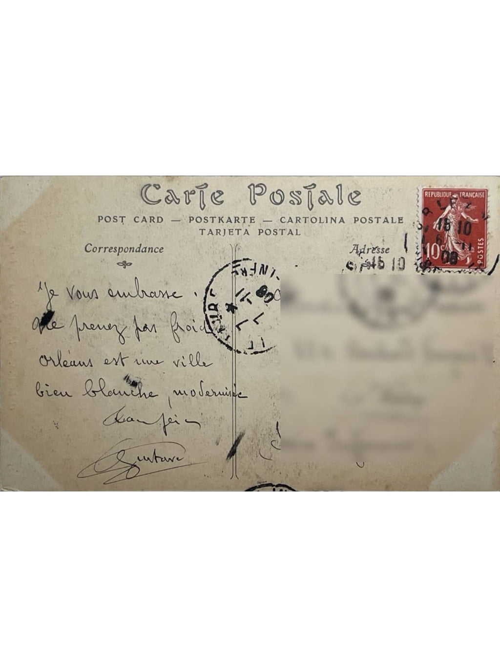 Verso de la carte postale