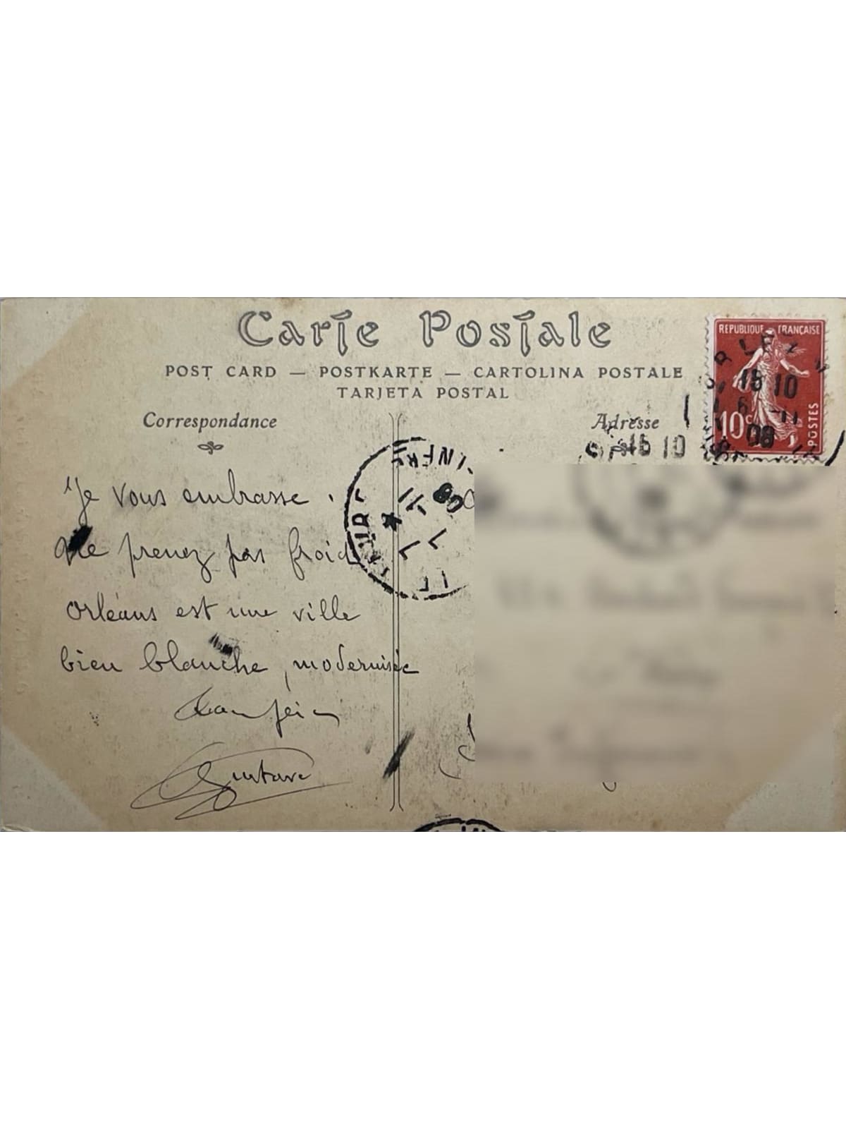Verso de la carte postale