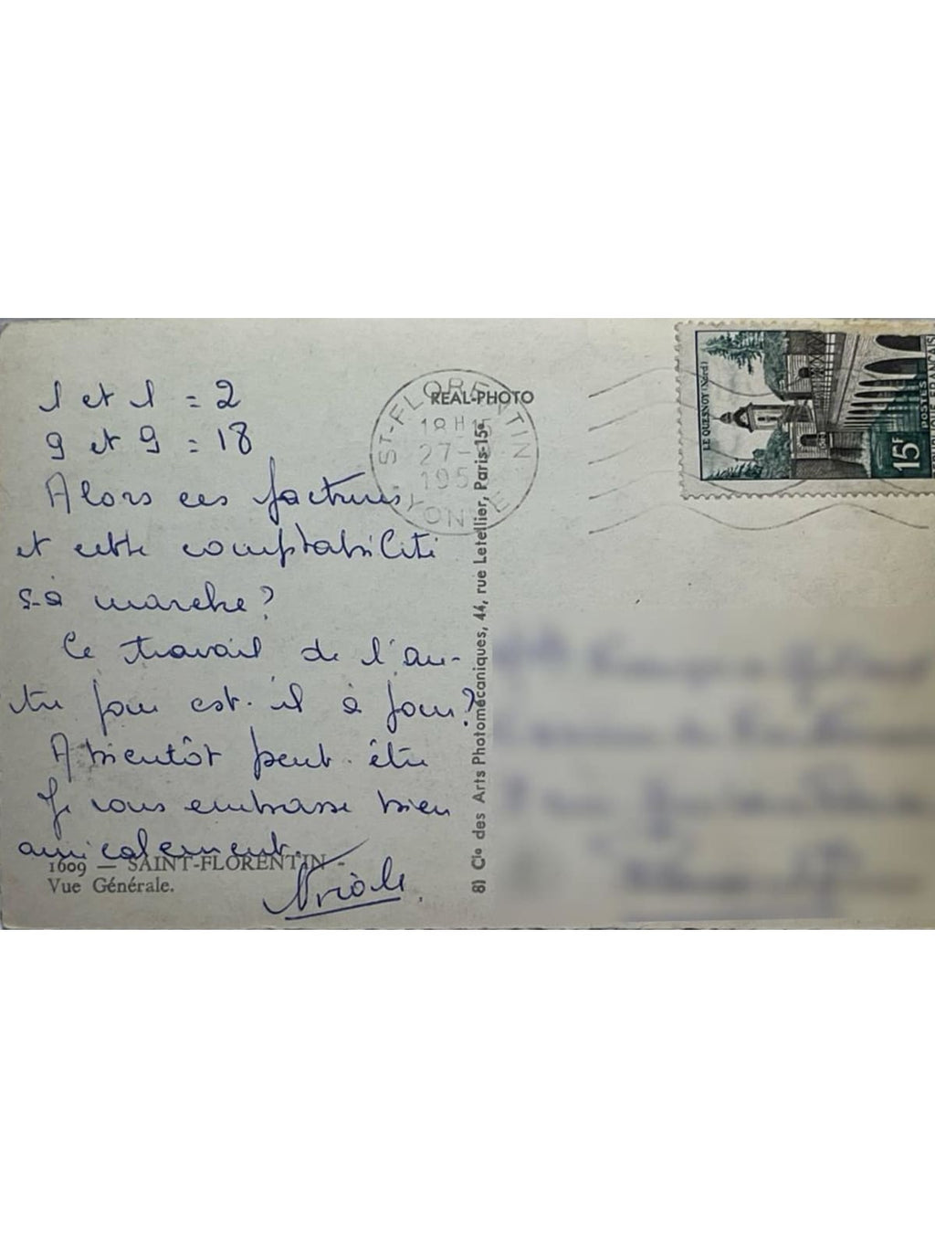 Verso de la carte postale