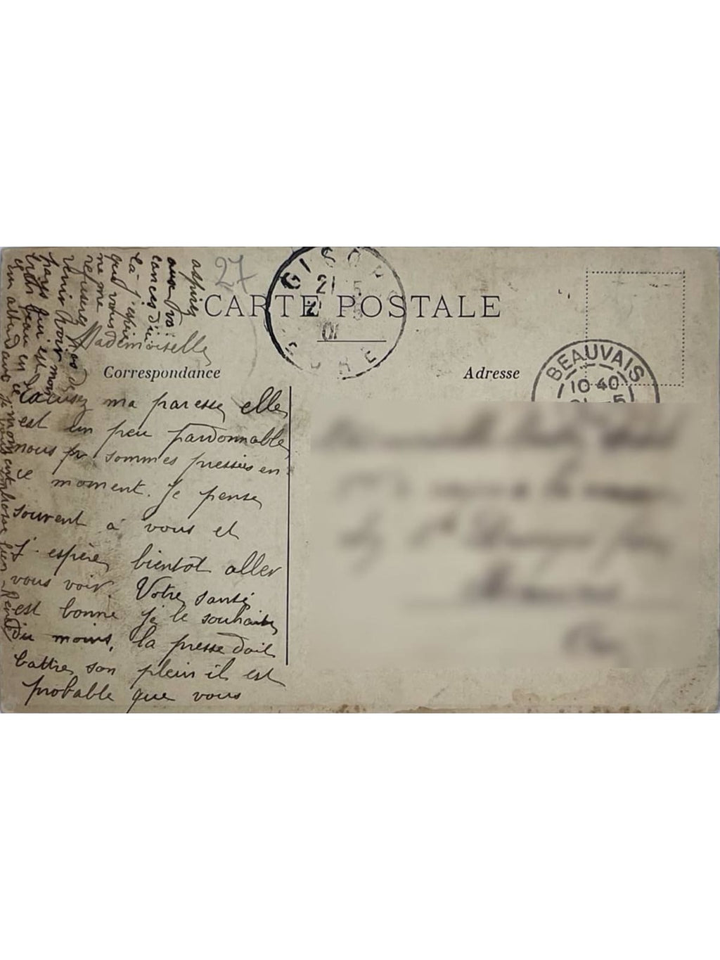 Verso de la carte postale