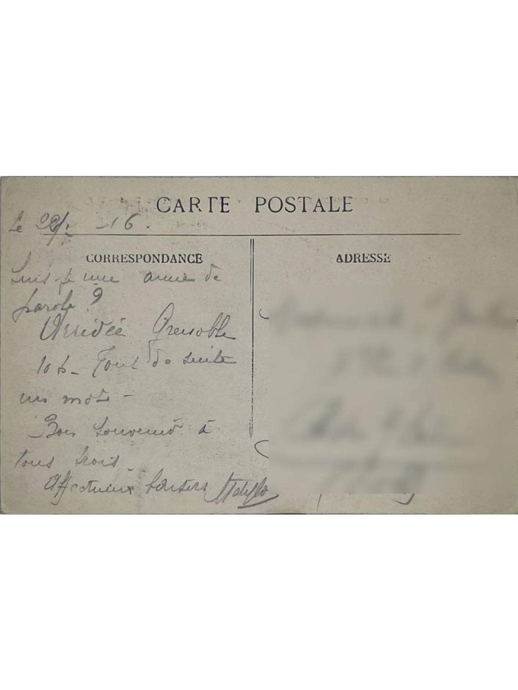 Verso de la carte postale