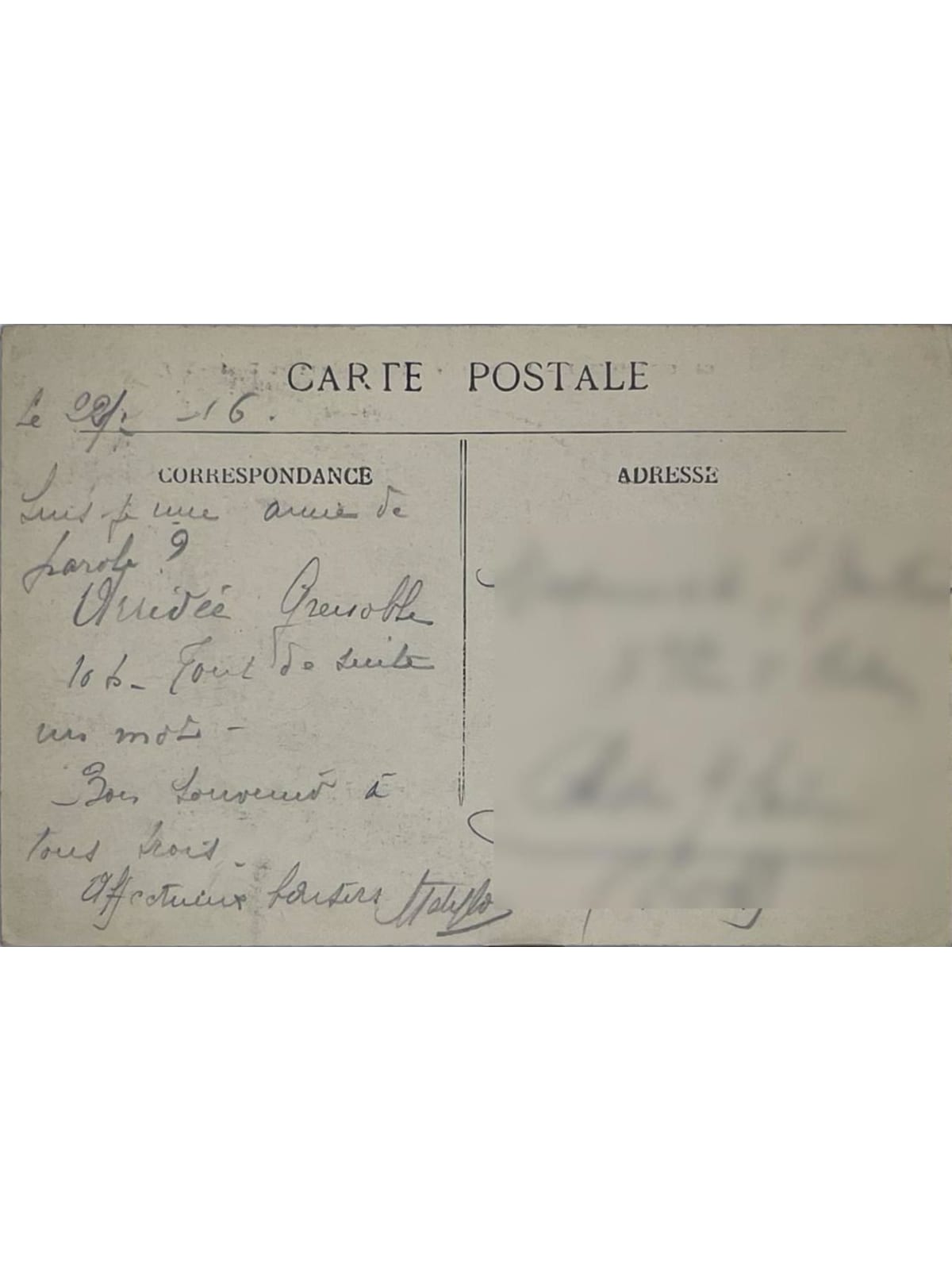Verso de la carte postale