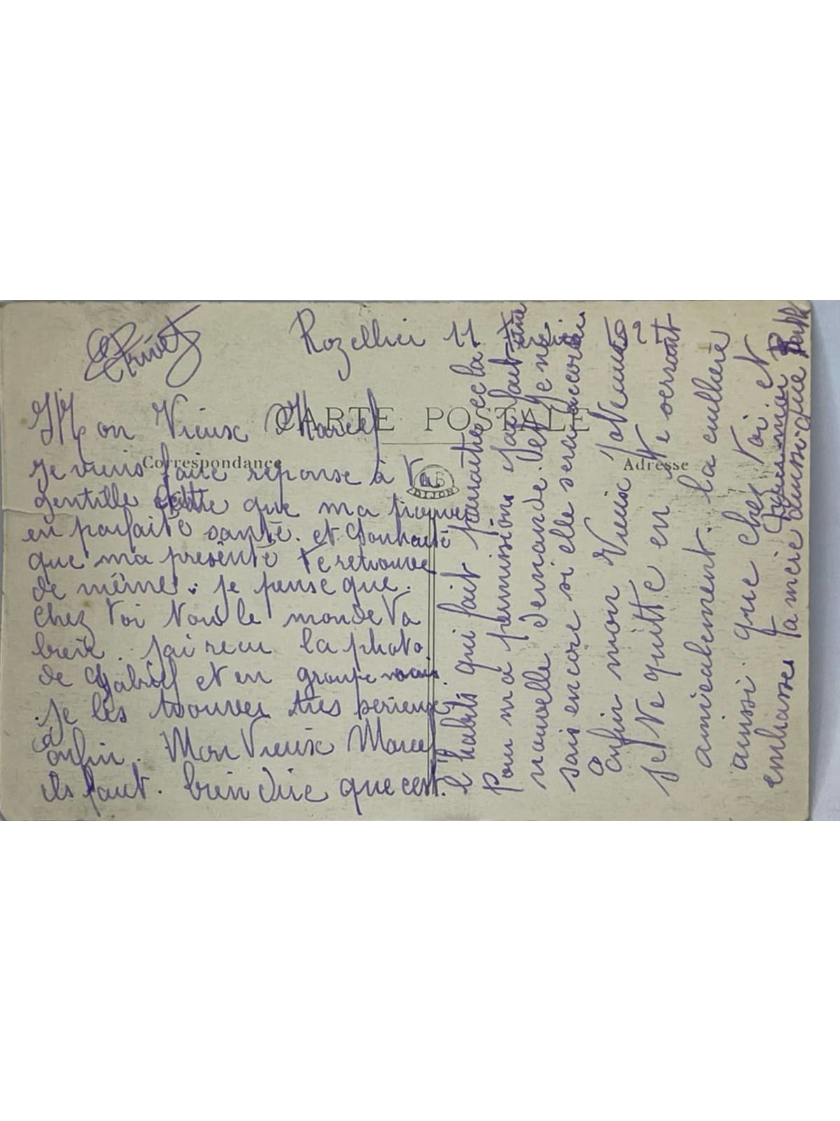 Verso de la carte postale