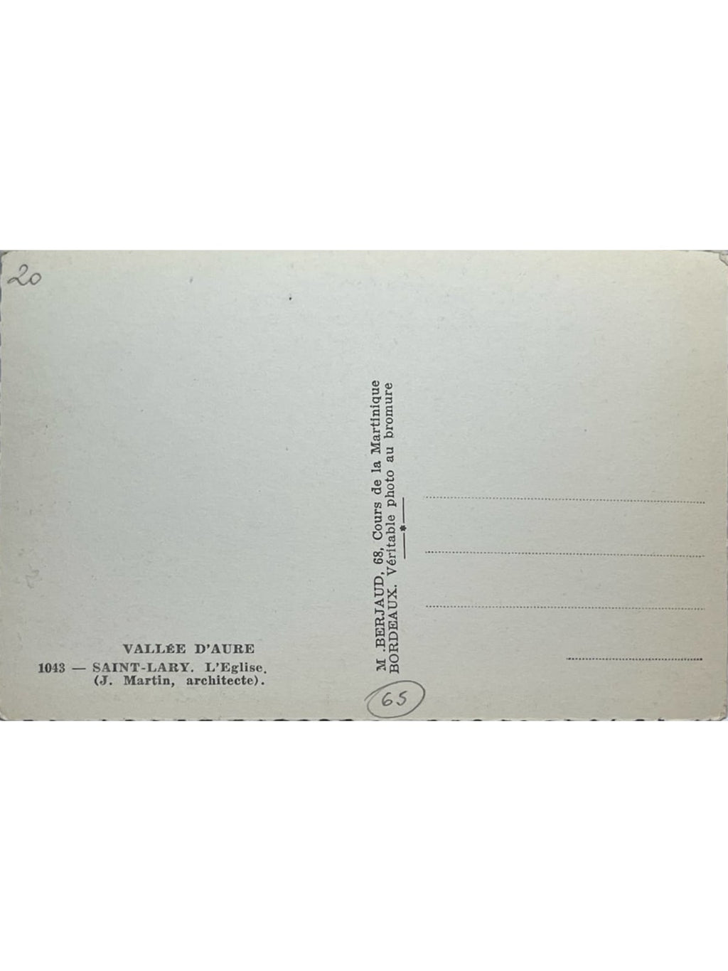 Verso de la carte postale