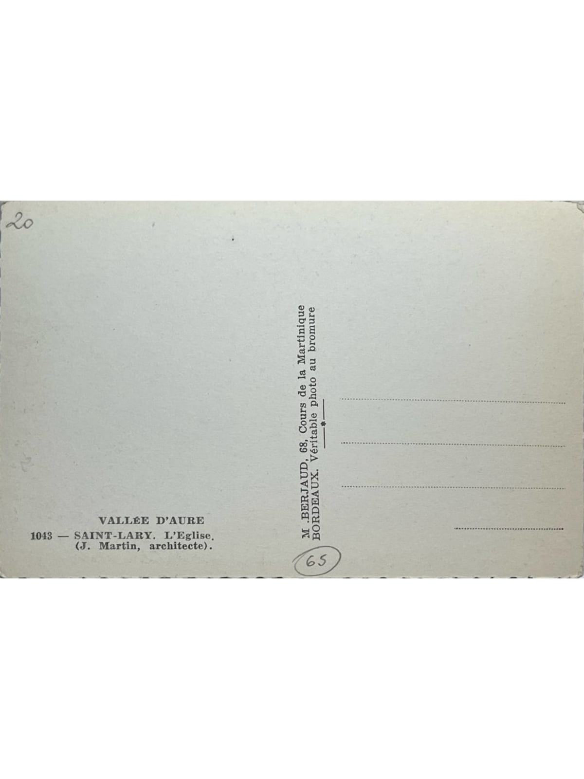 Verso de la carte postale