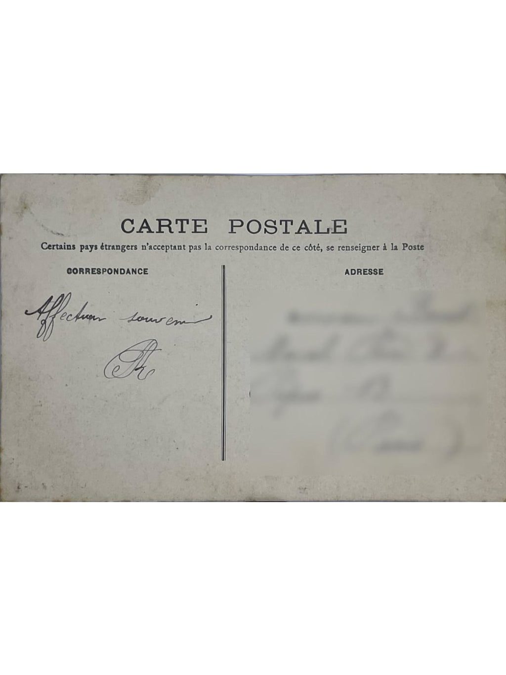Verso de la carte postale