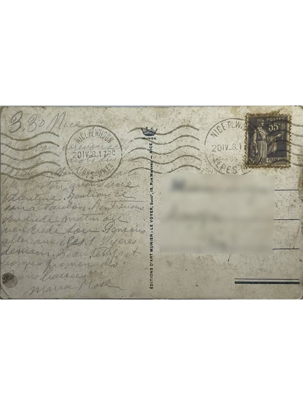 Verso de la carte postale