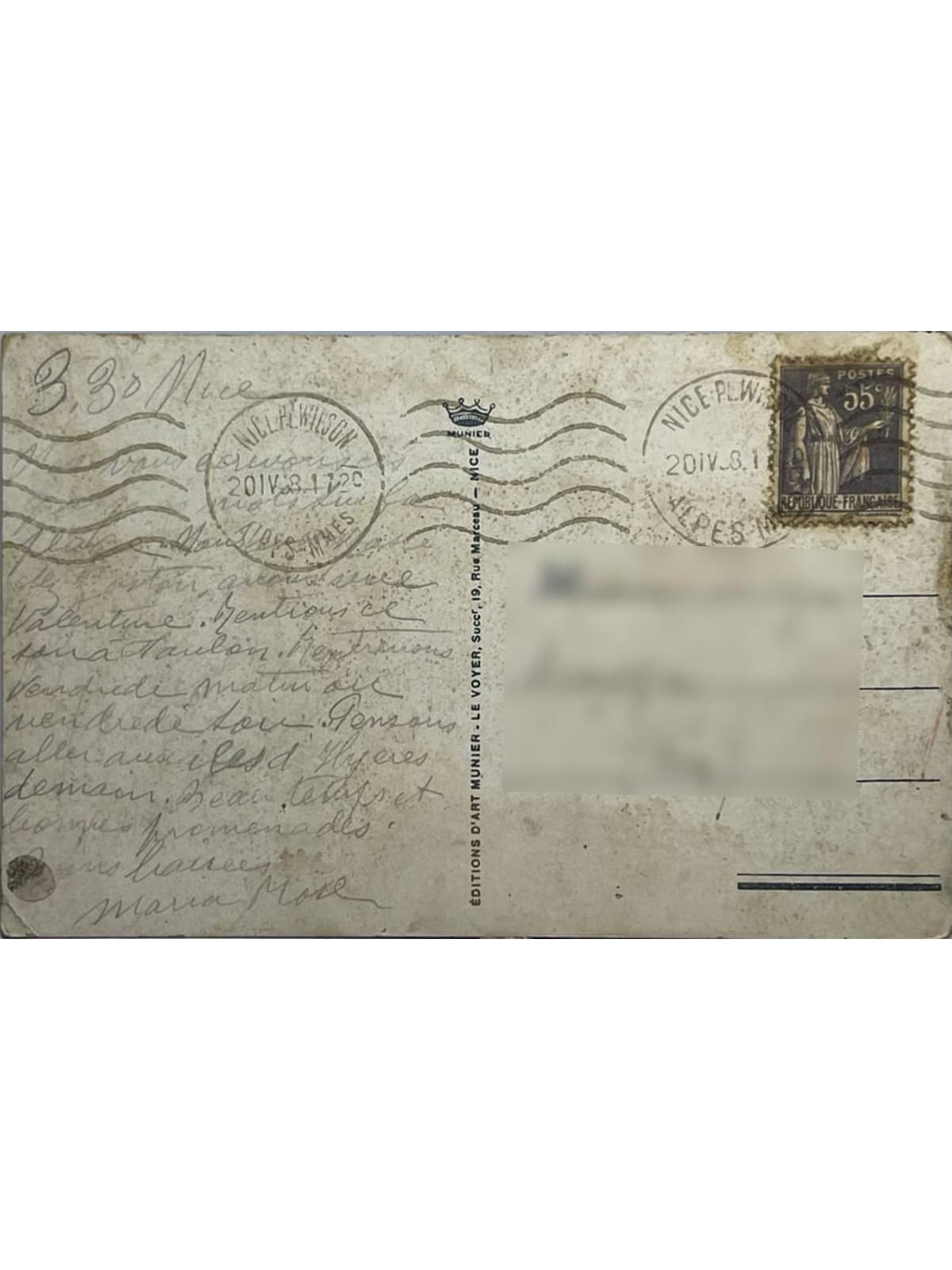 Verso de la carte postale