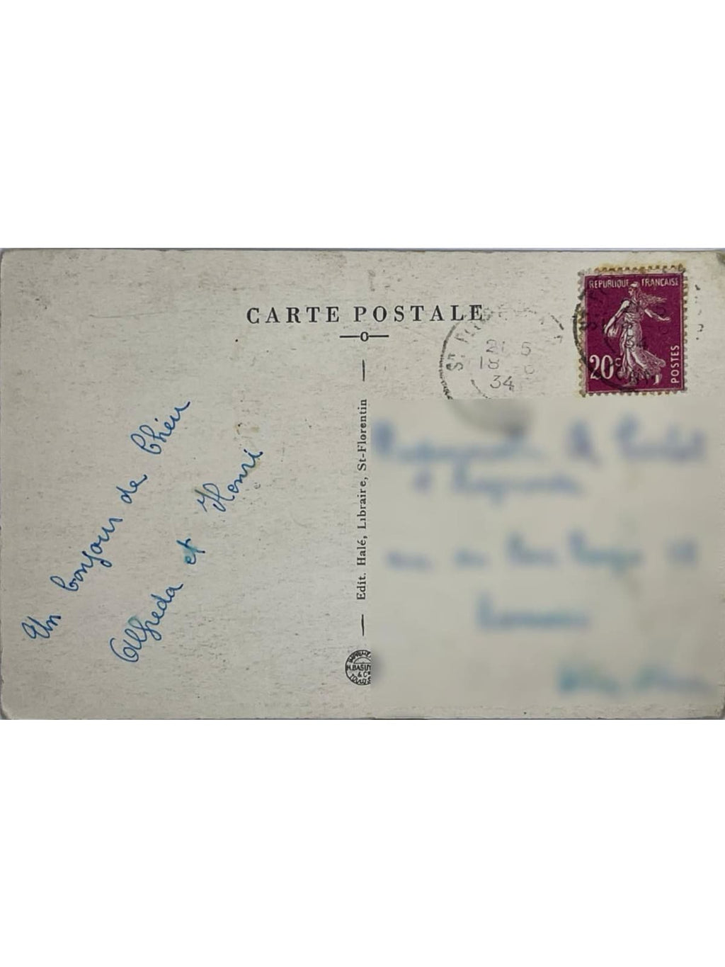 Verso de la carte postale