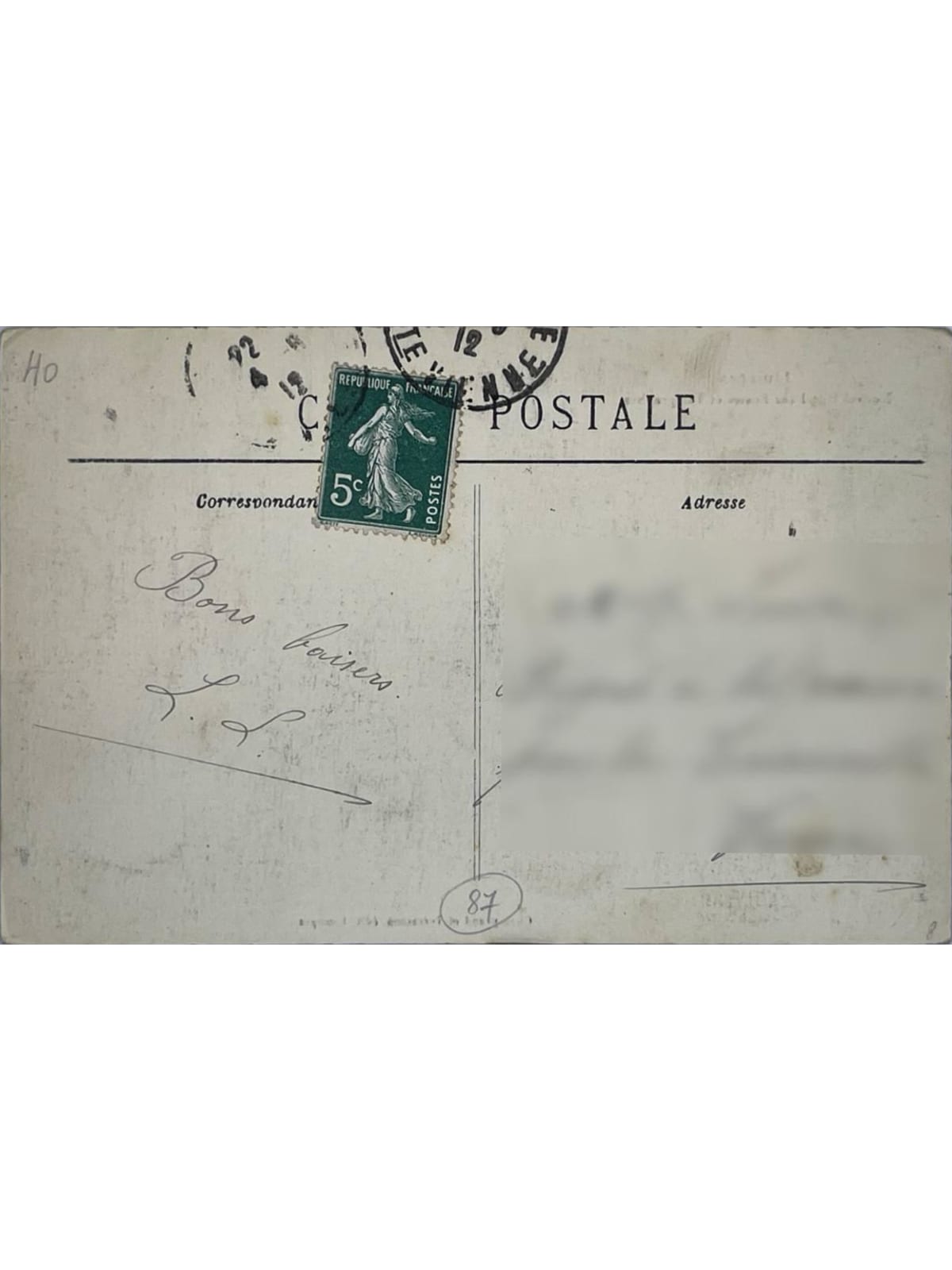 Verso de la carte postale