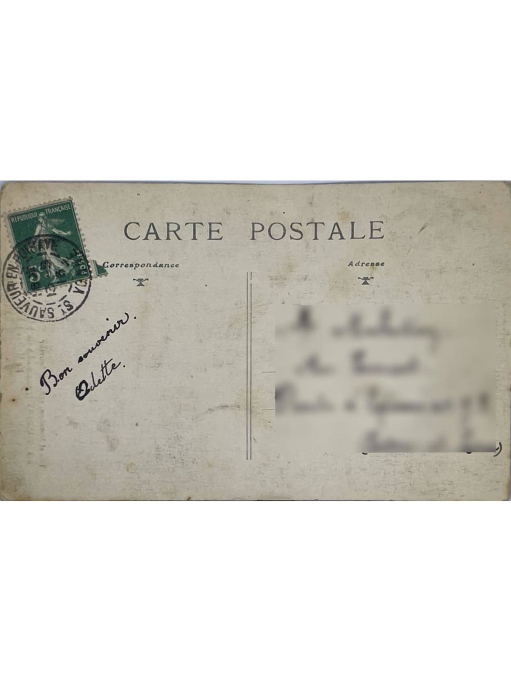 Verso de la carte postale