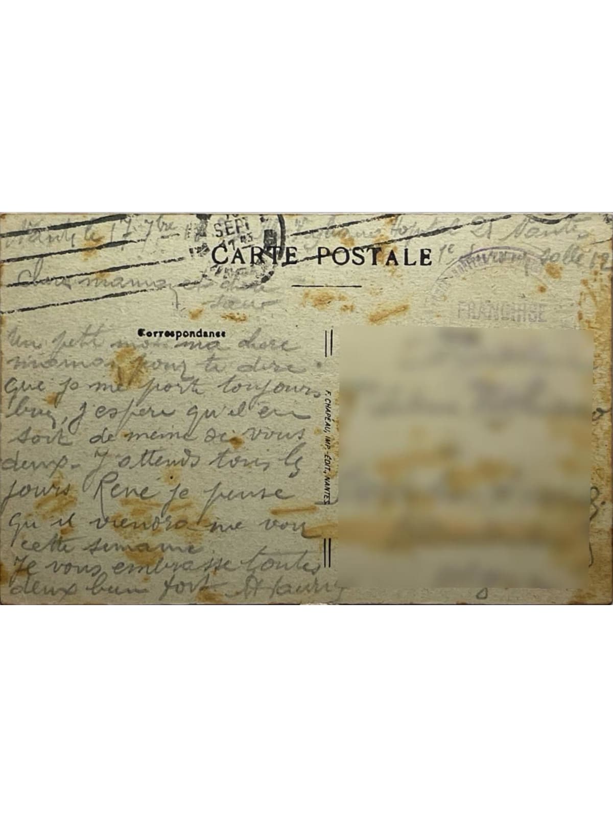 Verso de la carte postale