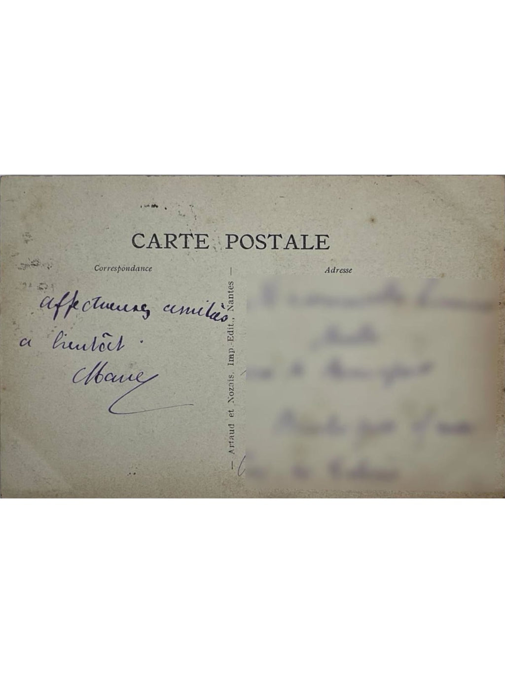 Verso de la carte postale