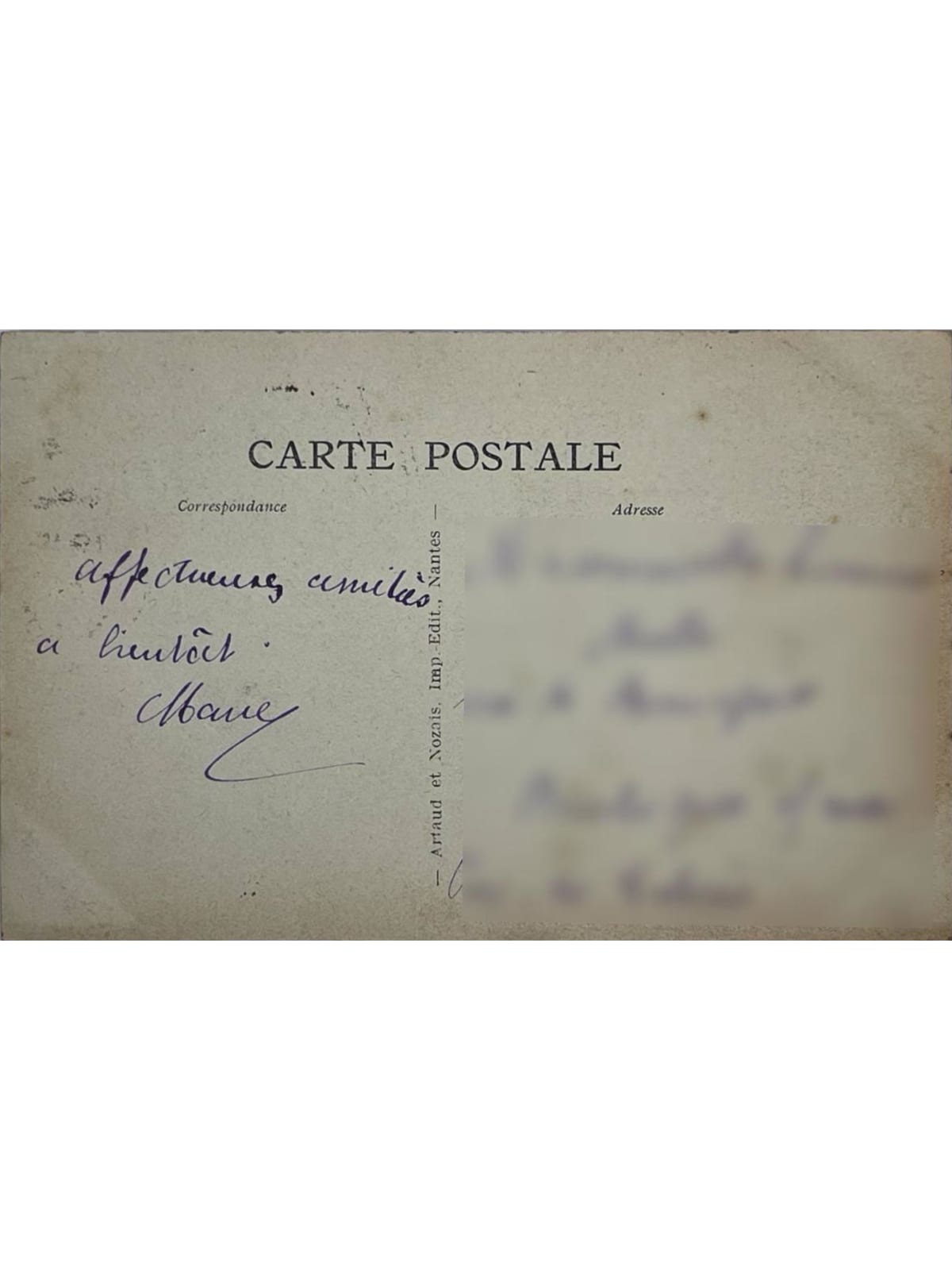 Verso de la carte postale