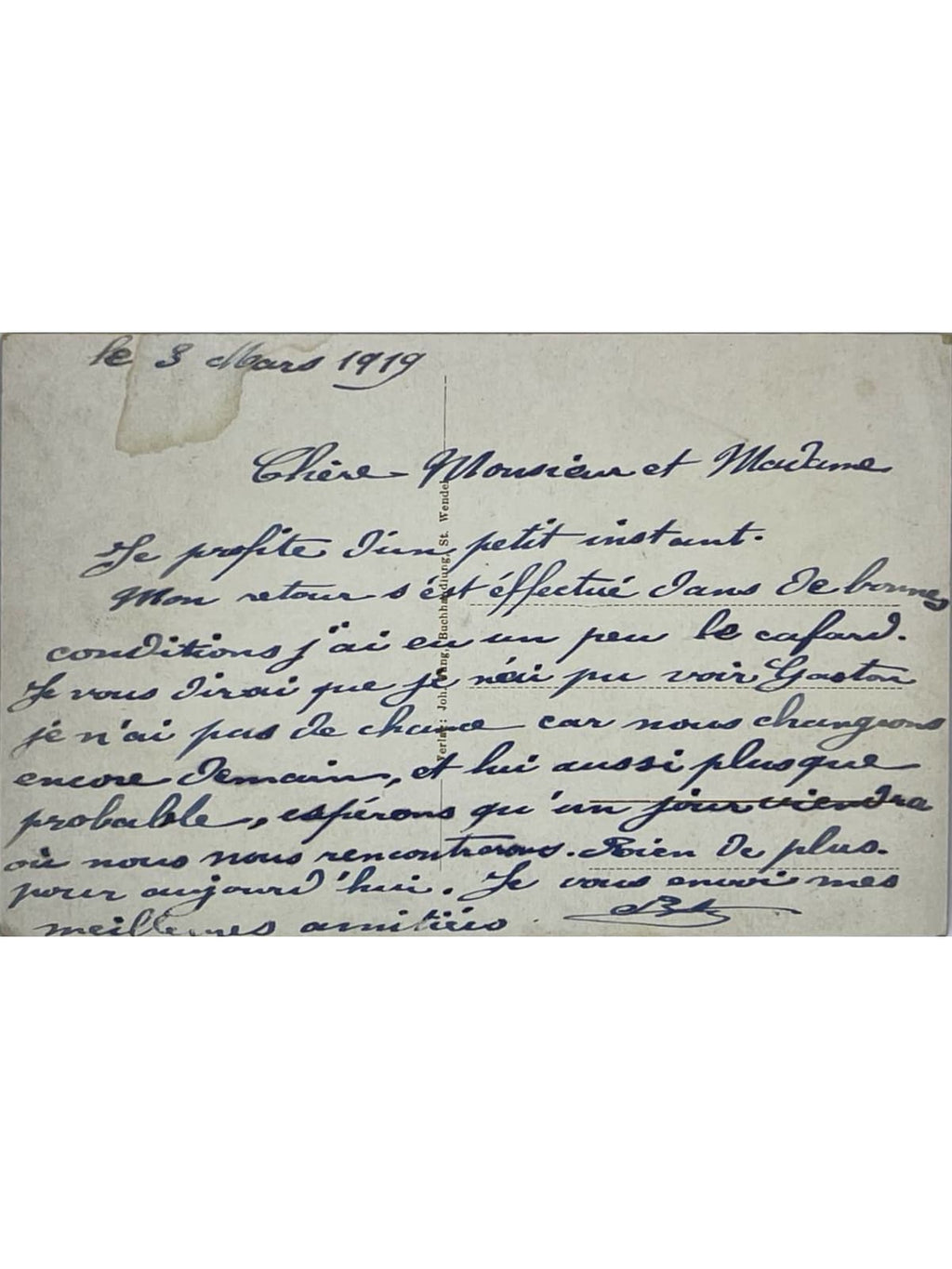 Verso de la carte postale