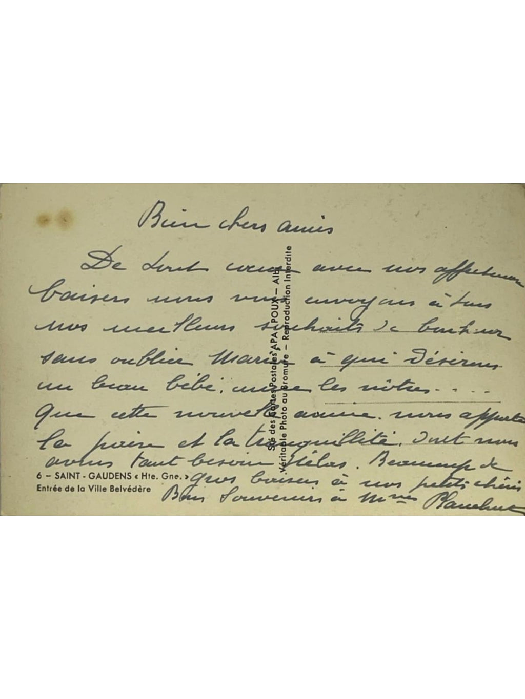 Verso de la carte postale