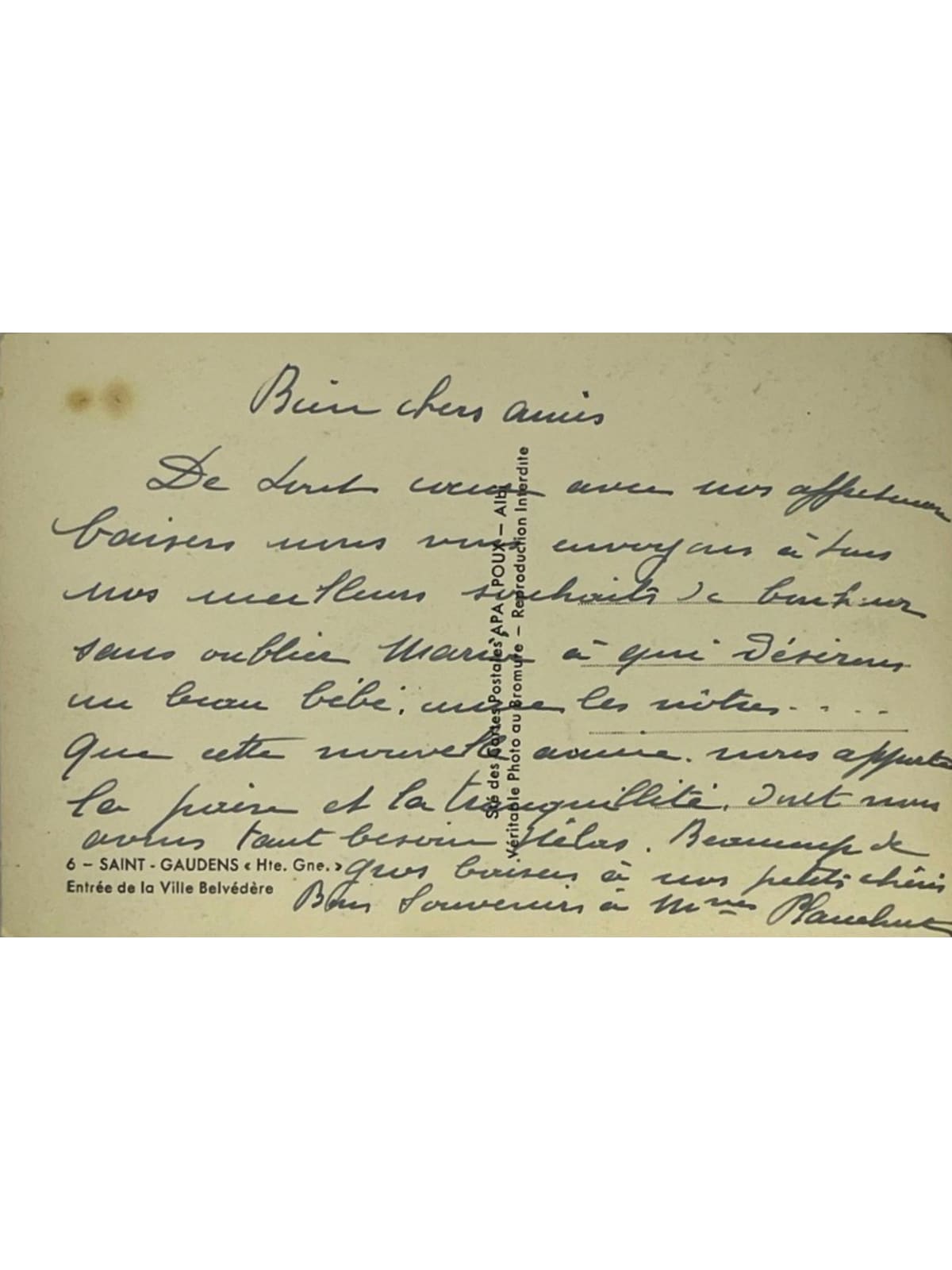 Verso de la carte postale