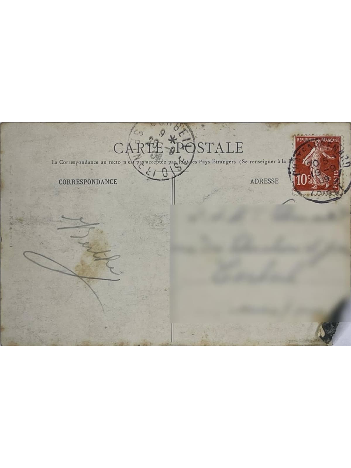 Verso de la carte postale