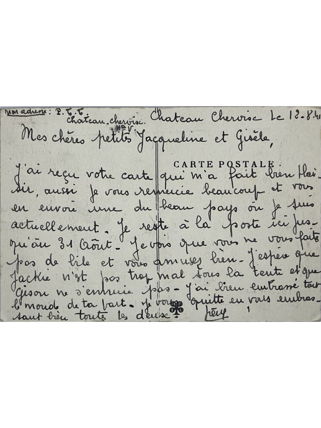 Verso de la carte postale