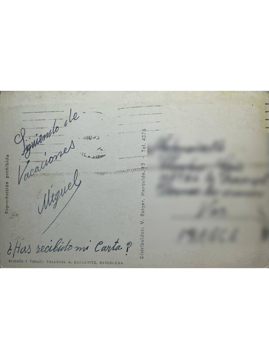 Verso de la carte postale