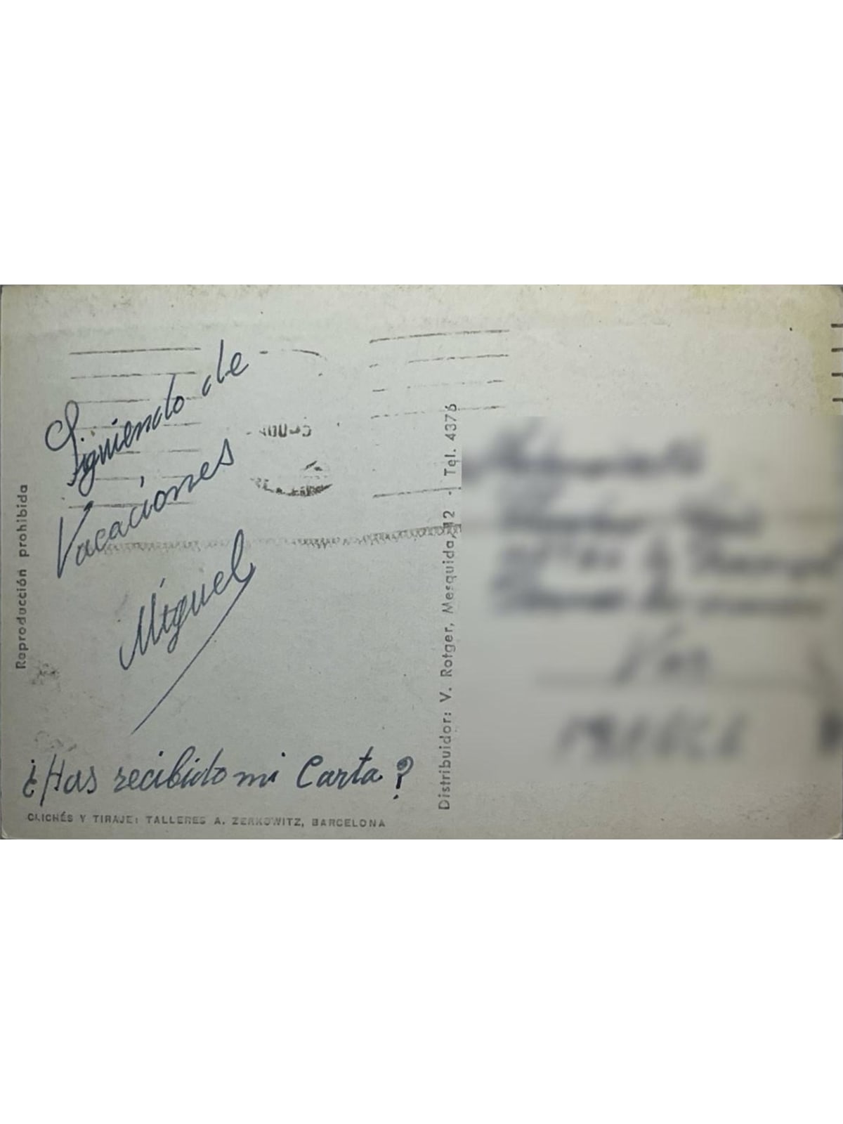 Verso de la carte postale