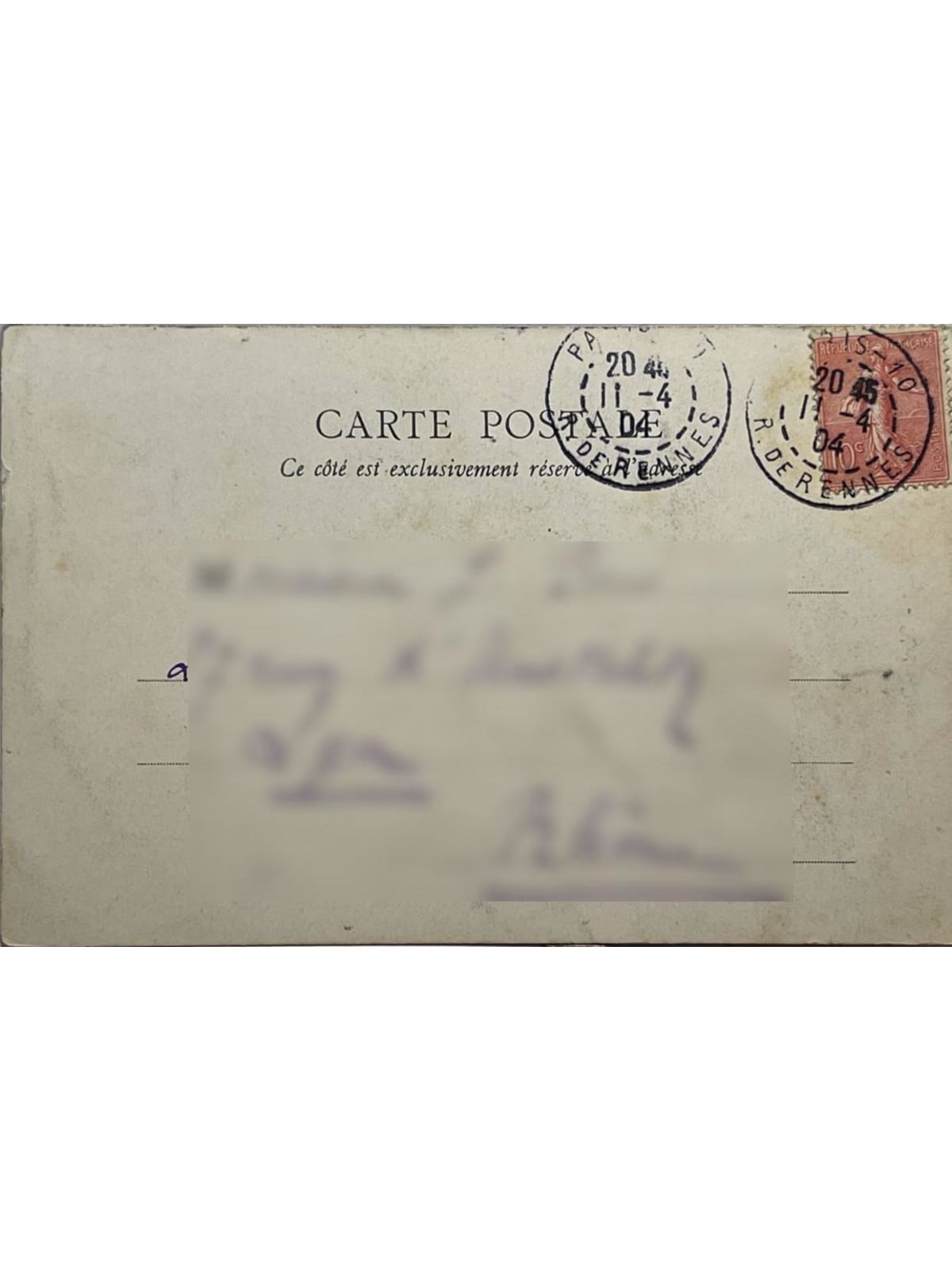 Verso de la carte postale