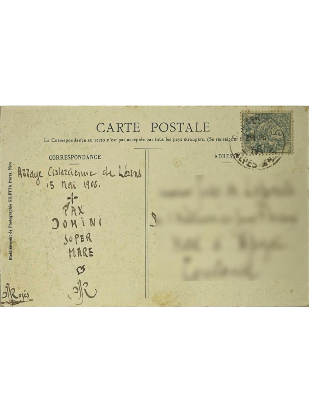 Verso de la carte postale