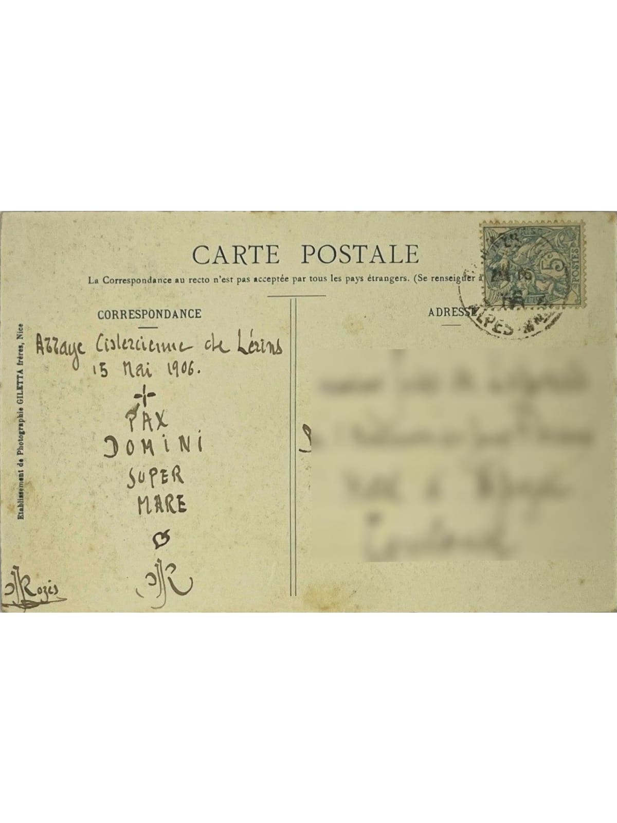 Verso de la carte postale