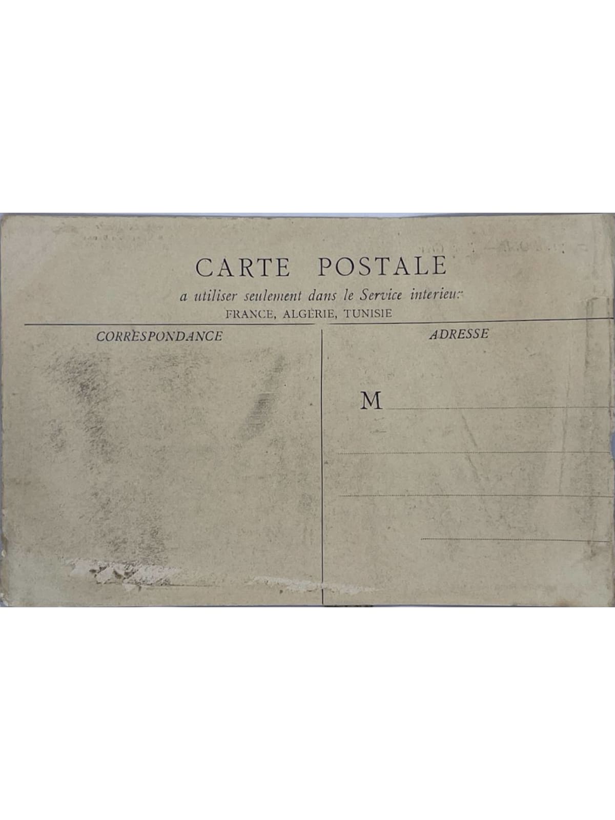 Verso de la carte postale