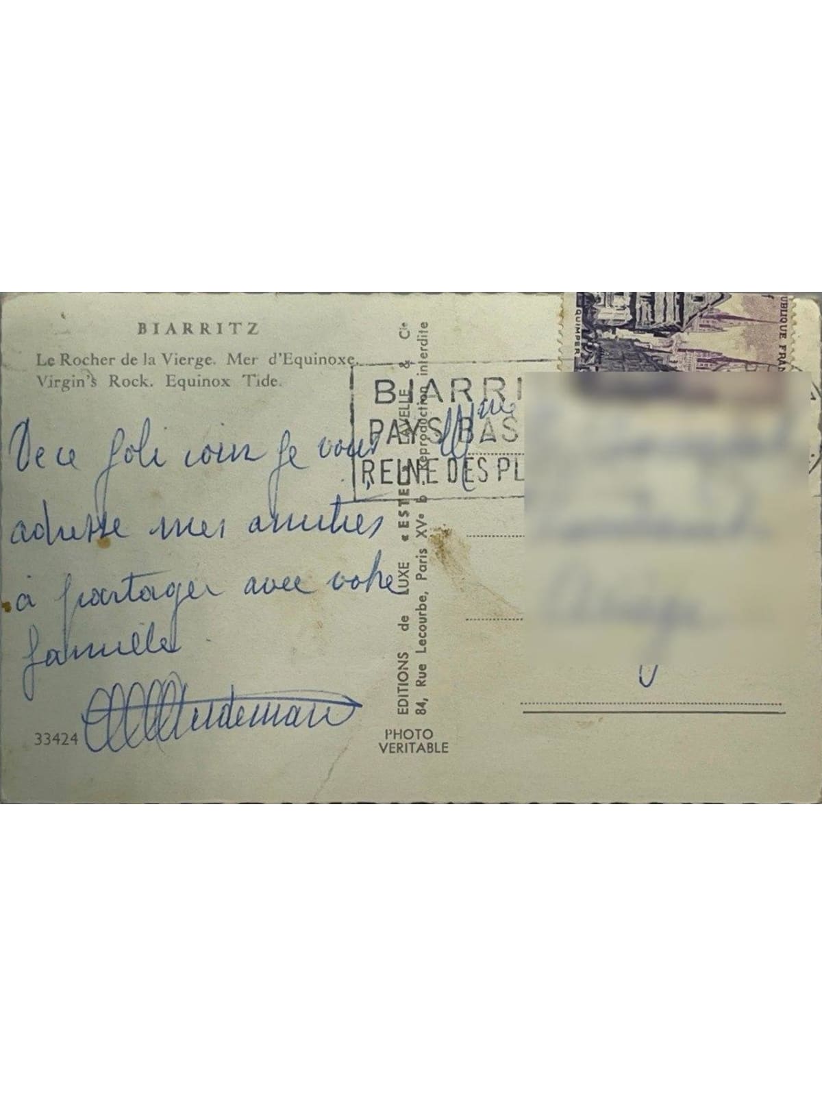 Verso de la carte postale