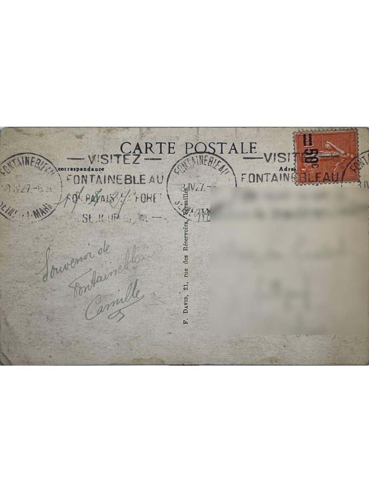 Verso de la carte postale