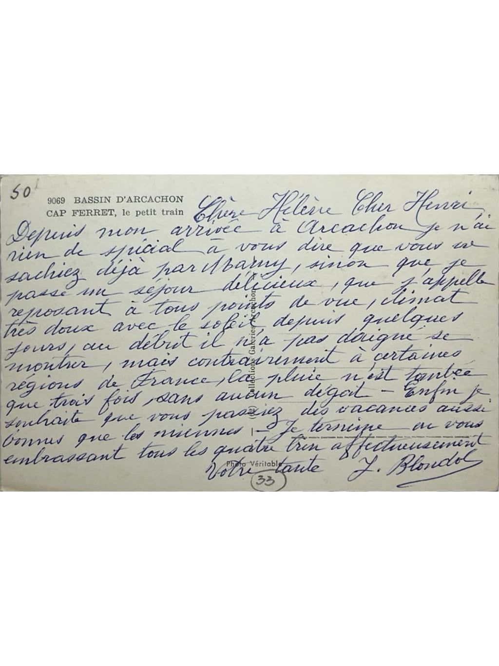 Verso de la carte postale