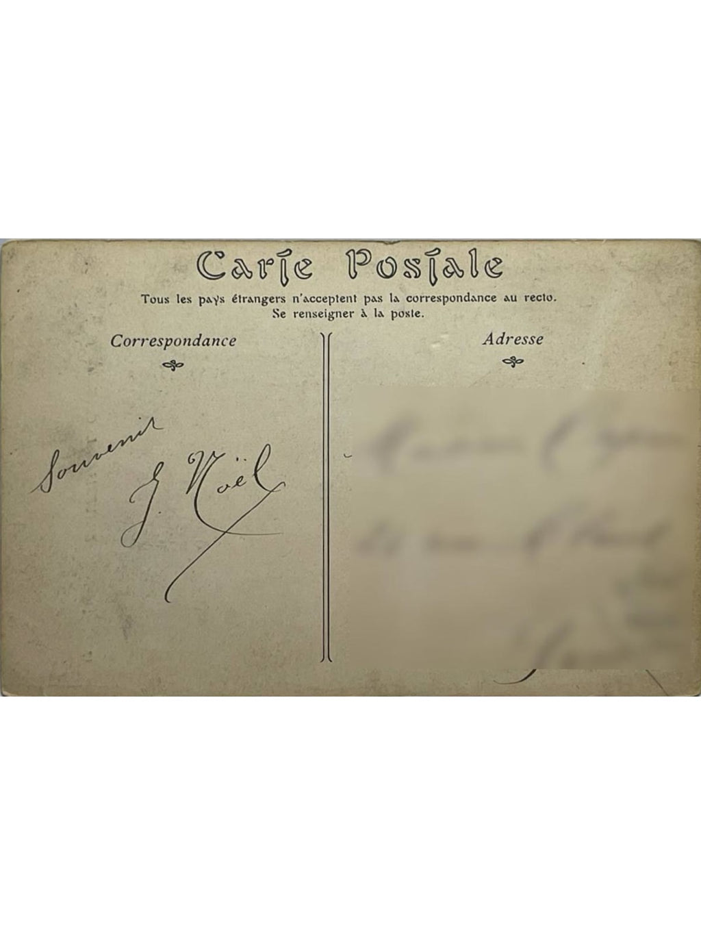 Verso de la carte postale