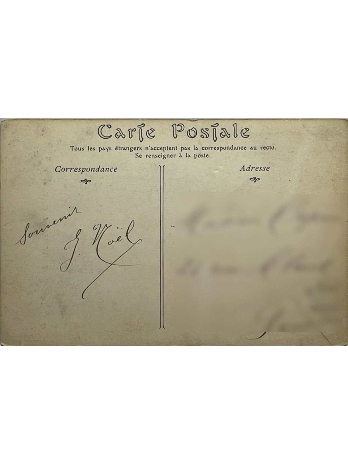Verso de la carte postale