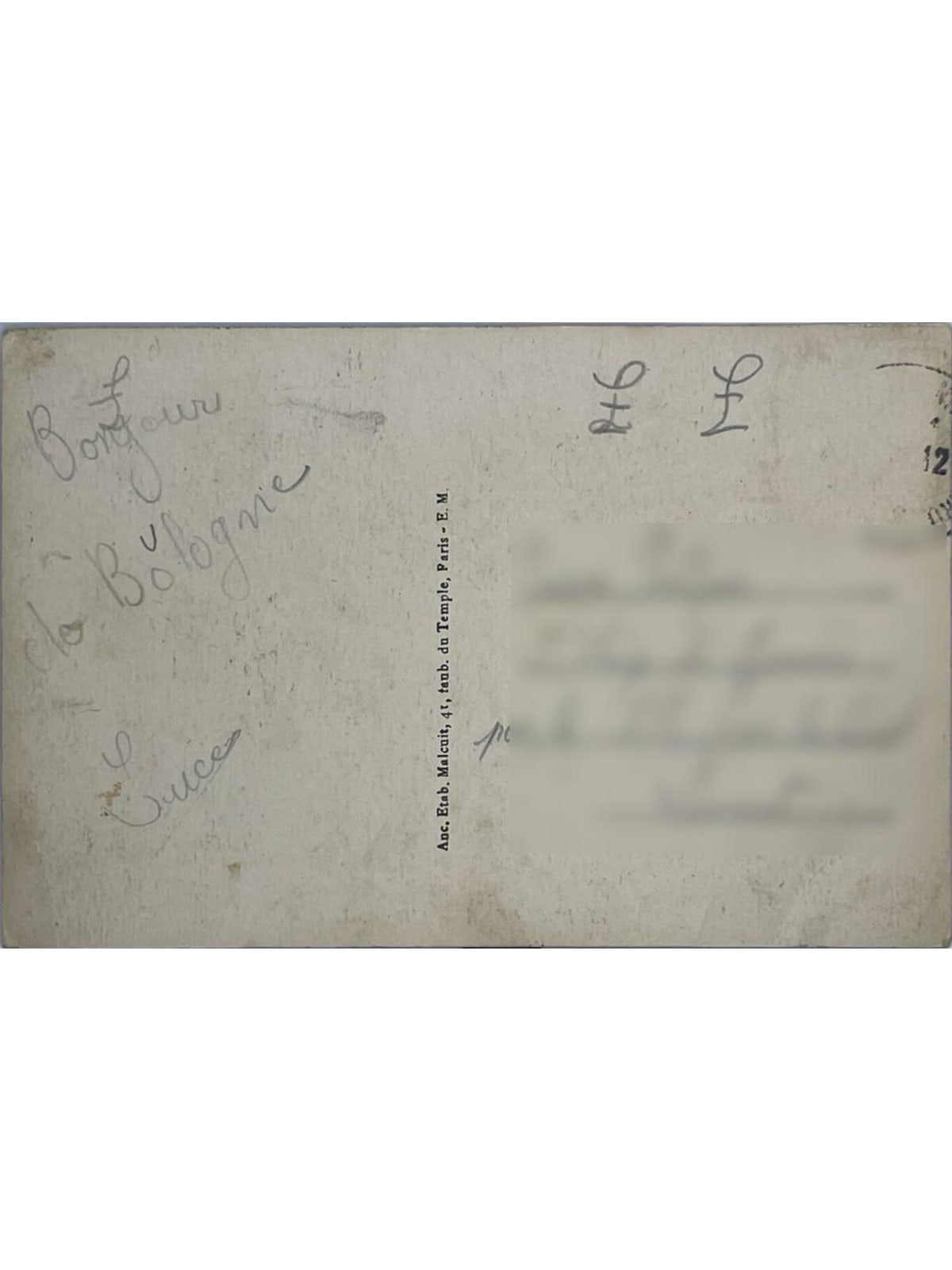 Verso de la carte postale