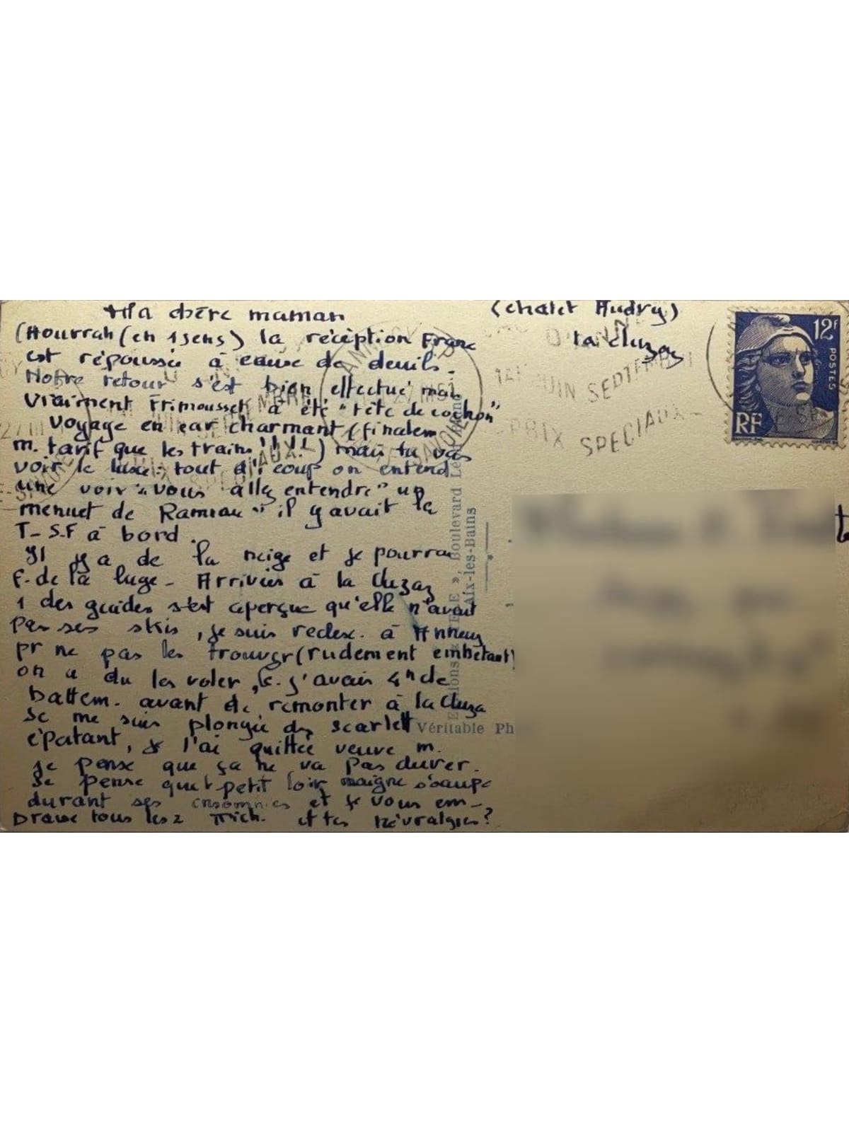Verso de la carte postale