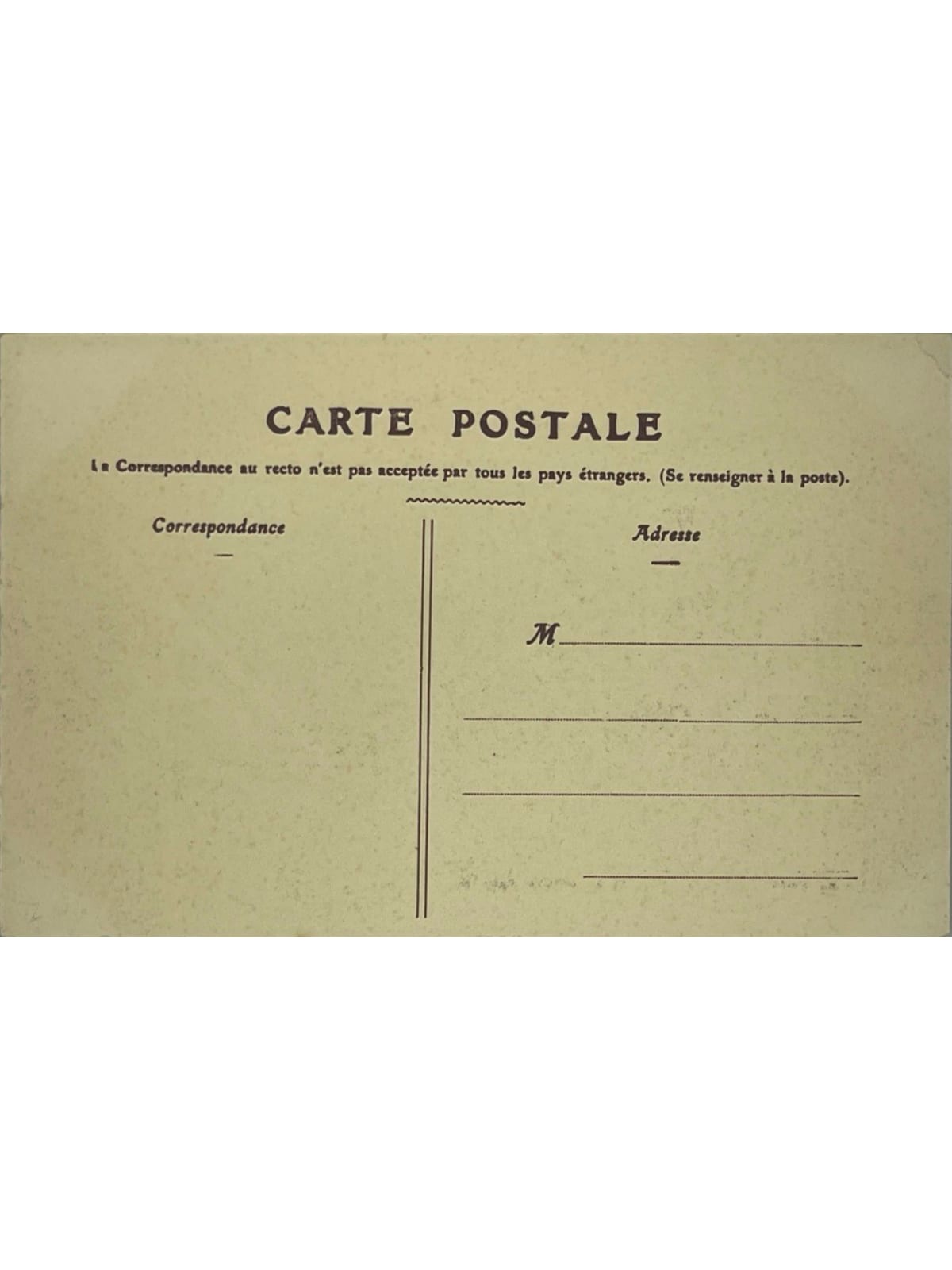 Verso de la carte postale