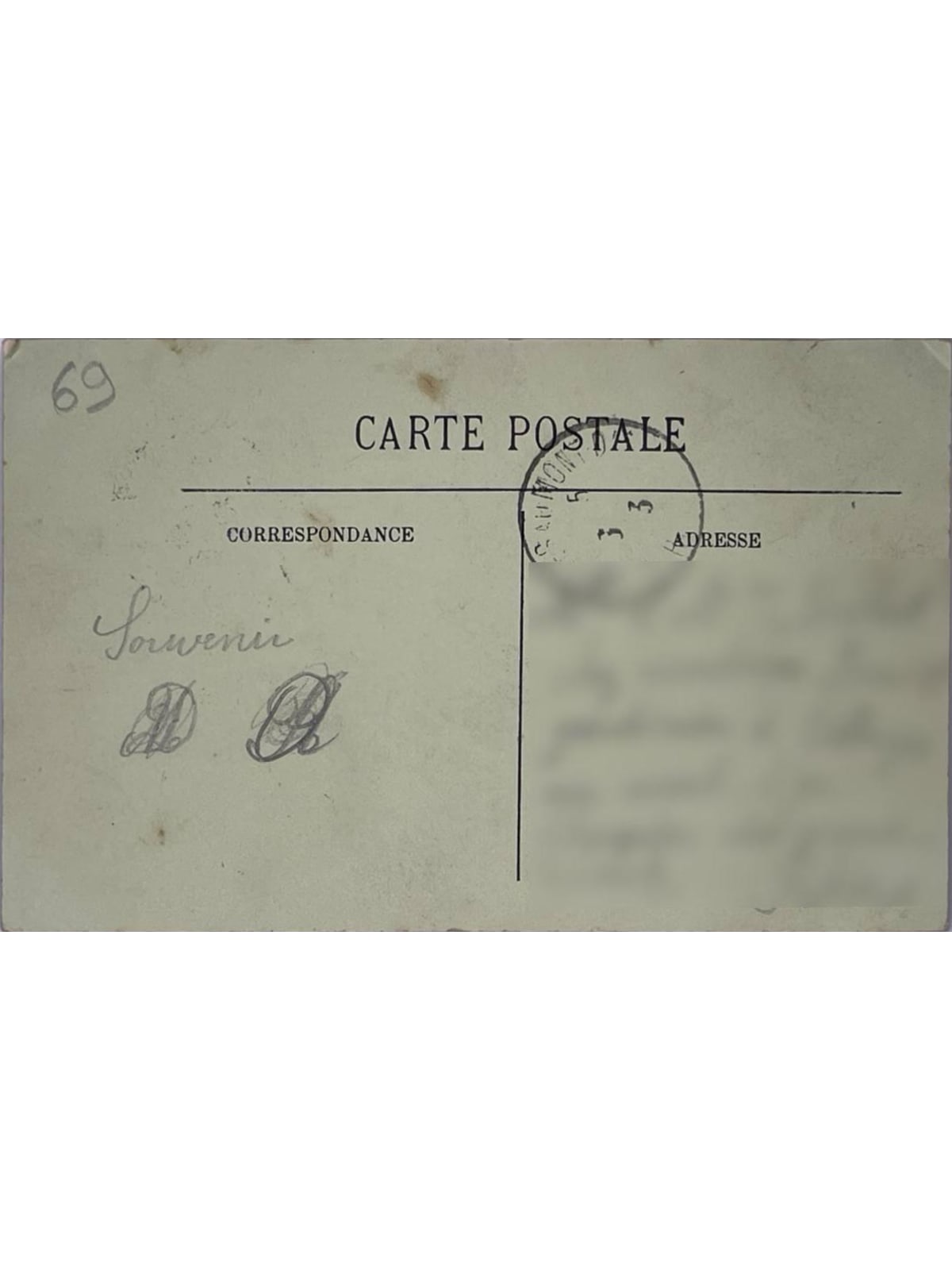 Verso de la carte postale