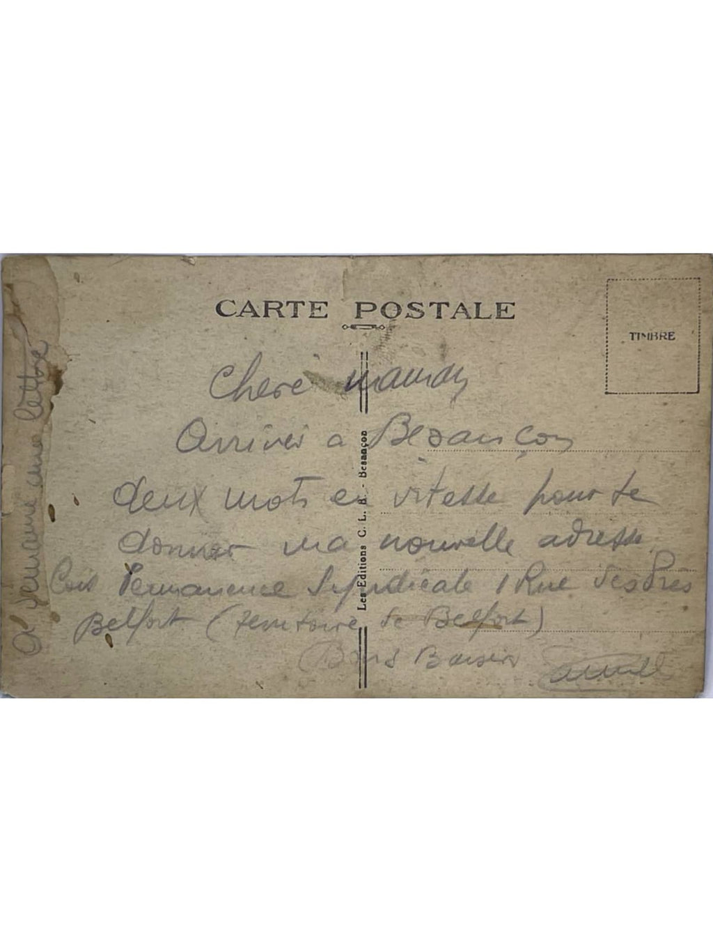 Verso de la carte postale