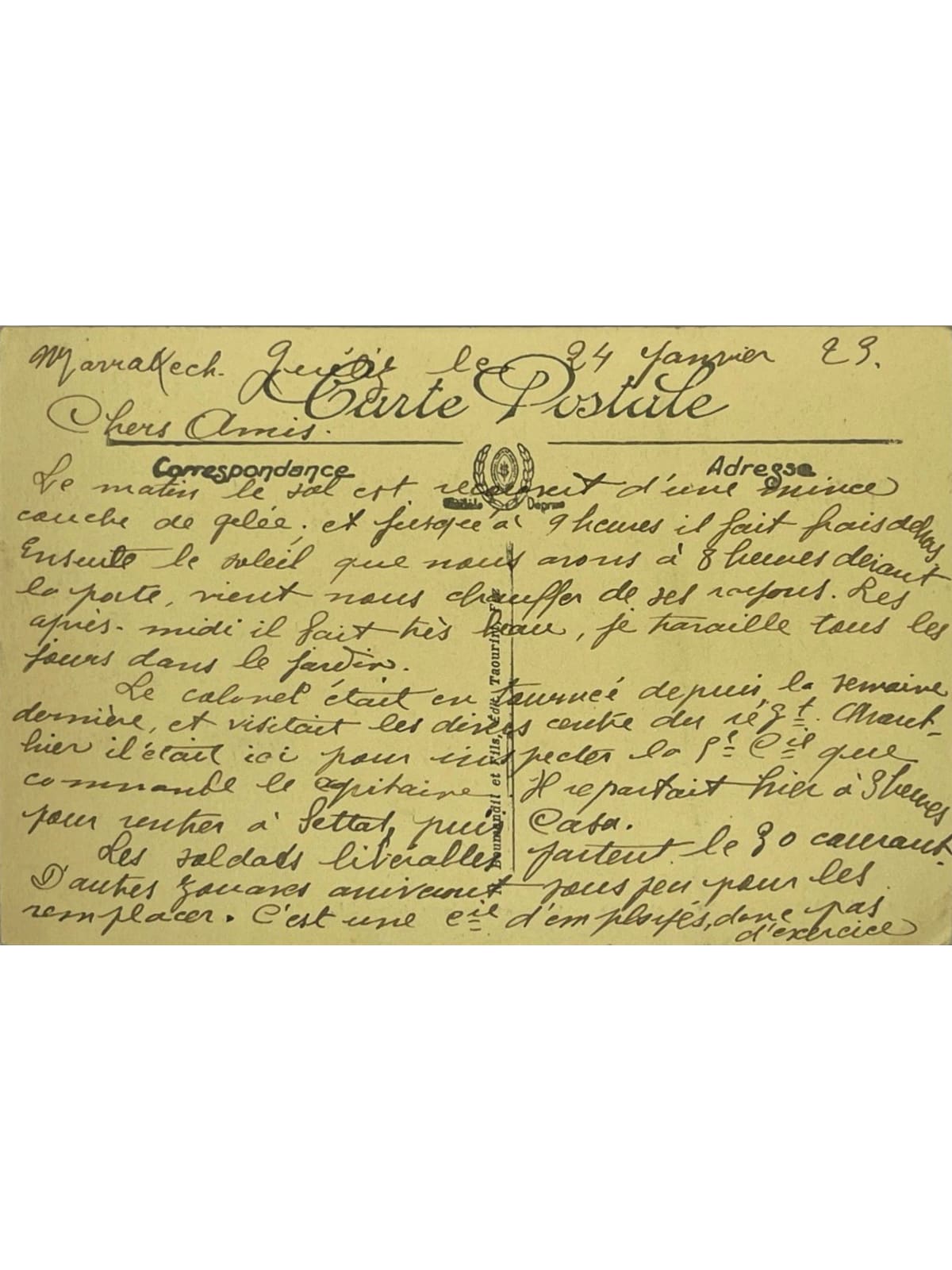 Verso de la carte postale