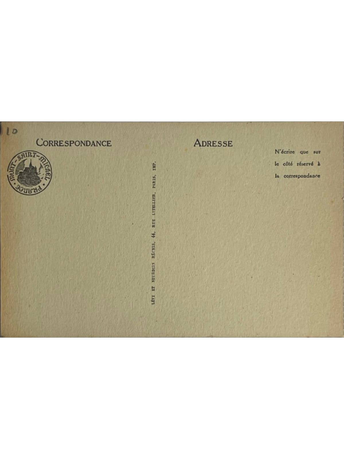 Verso de la carte postale