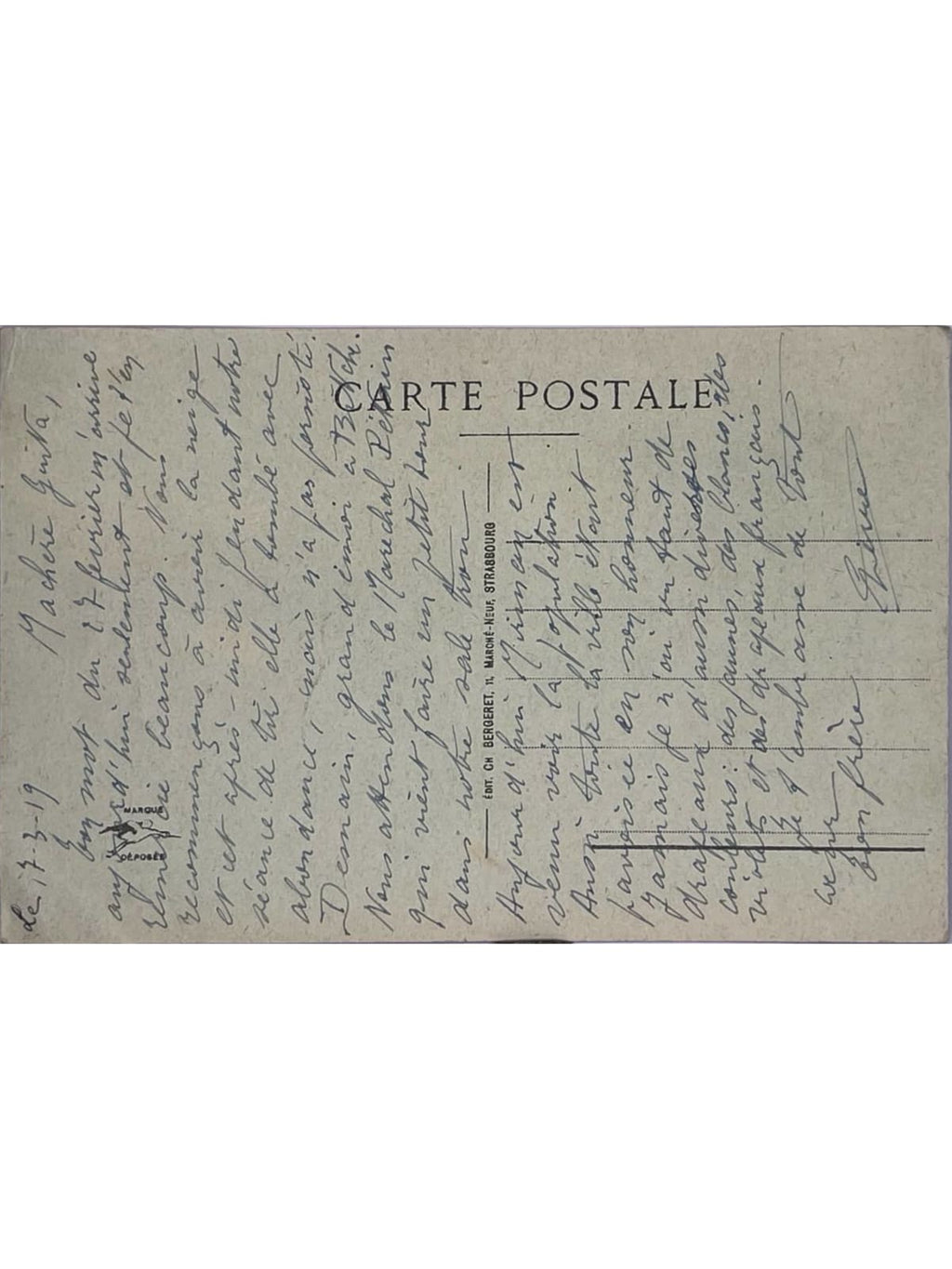 Verso de la carte postale