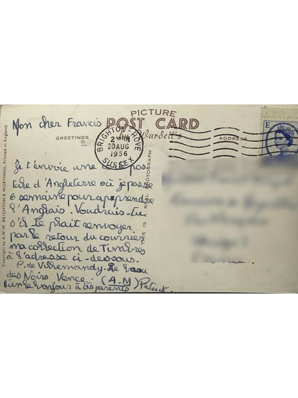 Verso de la carte postale